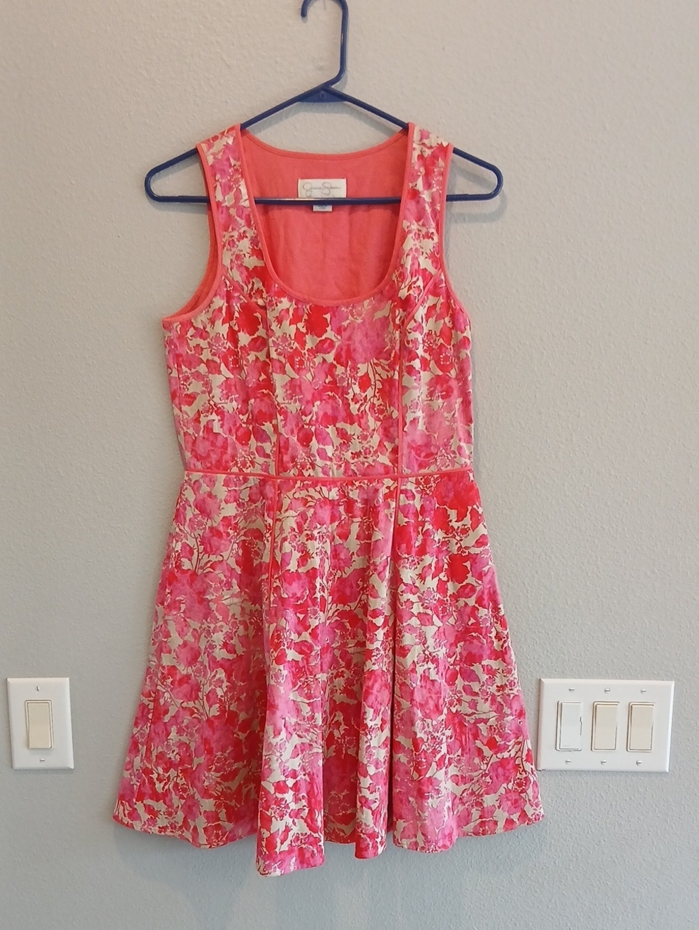 Jessica Simpson Coral Pink Floral  Cotton Dress Size 6